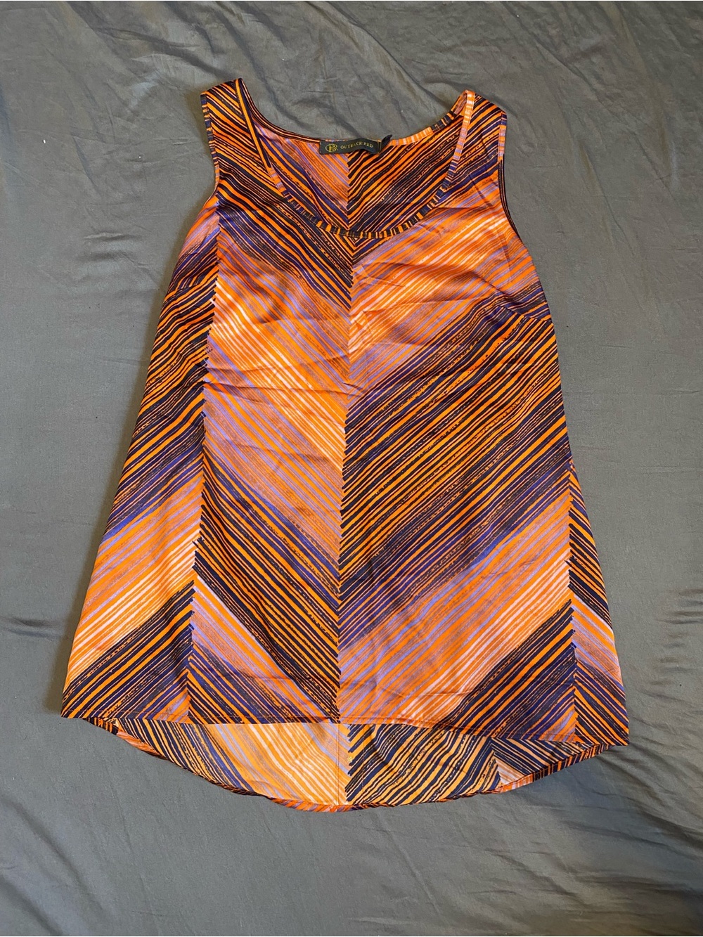 Outback Red striped orange red satin sleeveless blouse, size medium